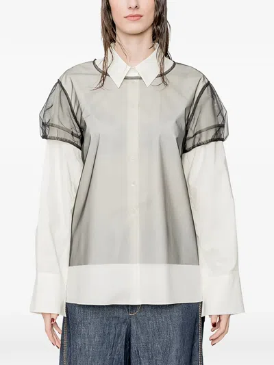 Susanne Bommer Tulle-overlay Short-sleeve Blouse In Black