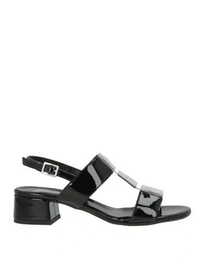 Susimoda Woman Sandals Black Size 7 Leather, Plastic