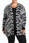 Susina Women's Zebra Print Open Front Eyelash Cardigan In Black-ivory In Multi