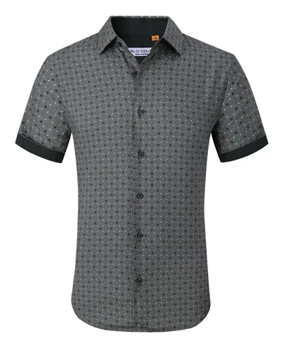 Suslo Couture Men's Slim-fit Geo-print Performance Shirt In Gray
