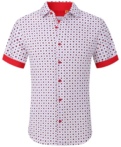 Suslo Couture Men's Slim-fit Geo-print Performance Shirt In Red