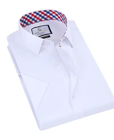 Suslo Couture Men's Slim Fit Performance Short Sleeves Solid Button Down Shirt In White 1