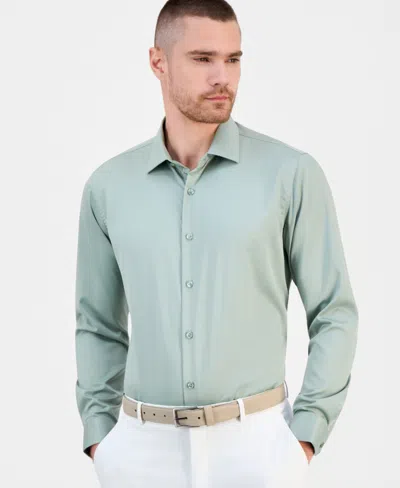 Suslo Couture Men's Slim-fit Solid Four-way Stretch Dress Shirt In Green