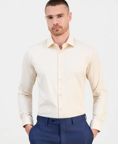 Suslo Couture Men's Slim-fit Solid Four-way Stretch Dress Shirt In Neutral
