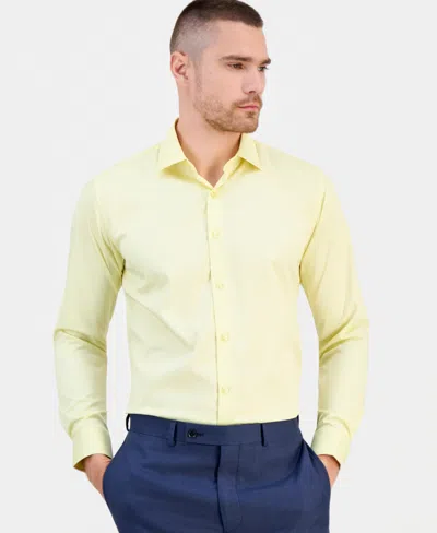 Suslo Couture Men's Slim-fit Solid Four-way Stretch Dress Shirt In Yellow