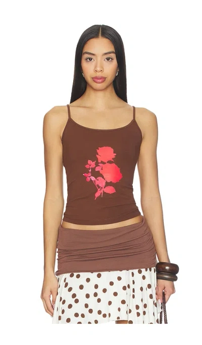 Susmie's Rose Graphic Strappy Tank Top In Brown