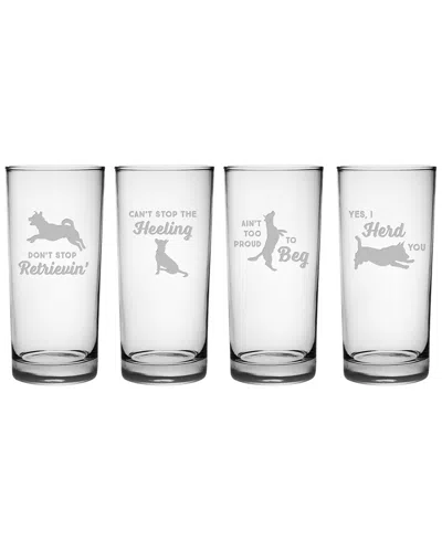 Susquehanna Glass 15oz Clever Canine Assortment Hiball Set Of 4