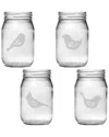 Susquehanna Glass Birds Of A Feather Set Of 4 16oz Mason Jars