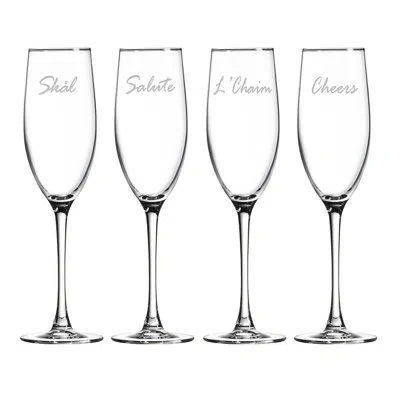 Susquehanna Glass Cheers Around The World 4 Piece Glass Flute Set In Clear