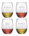Susquehanna Glass Christmas Set Of 4 Stemless Wine Glasses 21oz
