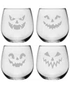 Susquehanna Glass Company Set Of 4 Scary Faces Assortment Stemless Wine Glasses