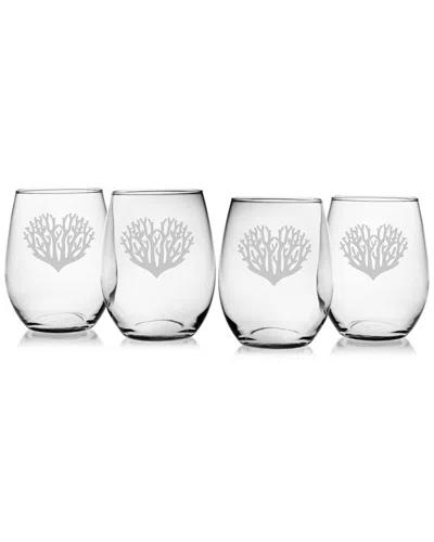 Susquehanna Glass Coral Heart Set Of 4 Stemless Glasses