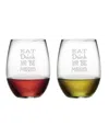 Susquehanna Glass Eat Drink Be Married Set Of Two 21oz Stemless Wine Glasses