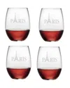 Susquehanna Glass Eiffel Tower Set Of 4 21oz Stemless Wine Glasses