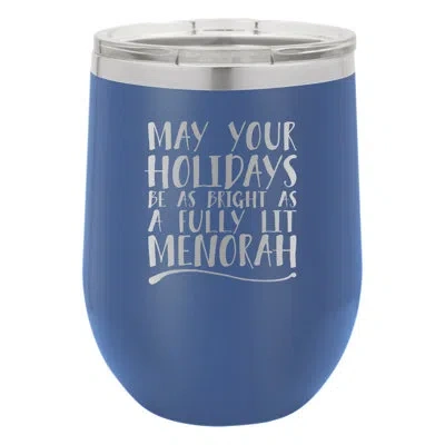 Susquehanna Glass Fully Lit Menorah 12 oz Stainless Steel Travel Tumbler In Blue