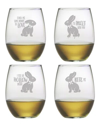 Susquehanna Glass Funny Bunny Assortment Stemless Wine Glass (set Of 4)