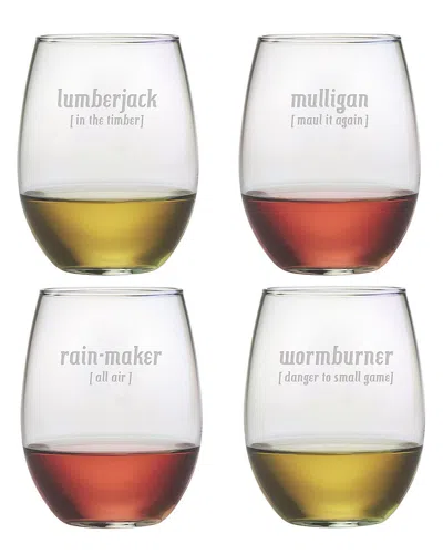 Susquehanna Glass Golf Lingo Set Of 4 21oz Stemless Wine Glasses