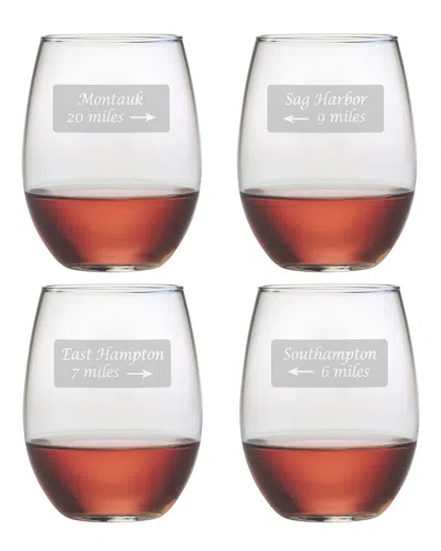 Susquehanna Glass Hamptons Road Signs Set Of 4 Stemless Wine Glasses