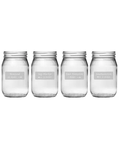 Susquehanna Glass Hamptons Road Signs Set Of Four 16oz Mason Jars