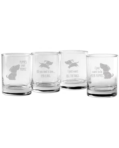 Susquehanna Glass Happy Dog Assortment Rocks Glass Set Of 4
