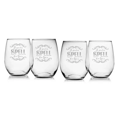 Susquehanna Glass I Put A Spell On You 4 Piece 21 Oz. Stemless Wine Glass Set In Clear