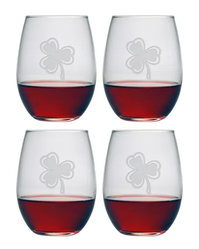 Susquehanna Glass Lucky Leaf Clover Set Of 4 Stemless Glasses