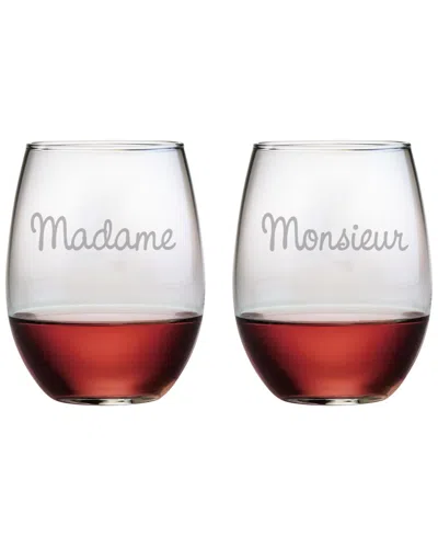 Susquehanna Glass Madame & Monsieur Set Of Two 21oz Stemless Wine Glasses