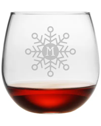Susquehanna Glass Monogrammed Set Of Four 16.75oz Mod Snowflake Stemless Glasses