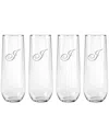 Susquehanna Glass Monogrammed Set Of Four 8.5oz Champlain Stemless Flutes, (a-z)