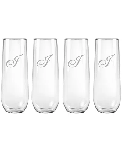 SUSQUEHANNA GLASS SUSQUEHANNA GLASS MONOGRAMMED SET OF FOUR 8.5OZ CHAMPLAIN STEMLESS FLUTES