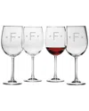Susquehanna Glass Monogrammed Set Of Four Dot All Purpose Wine Glasses, (a-z)