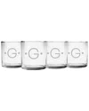 Susquehanna Glass Monogrammed Set Of Four Dot Slim Rocks Glass Monogrammedes, (a-z)