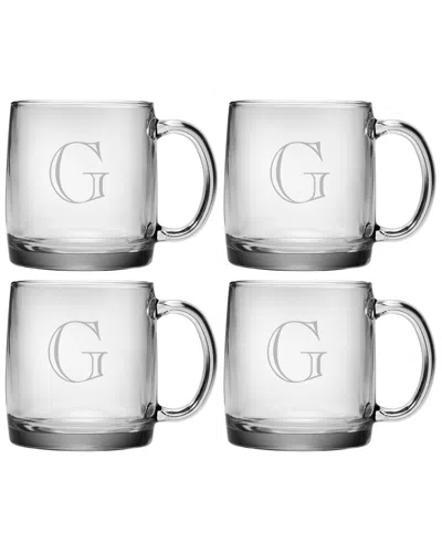 SUSQUEHANNA SUSQUEHANNA GLASS MONOGRAMMED SET OF FOUR ENGRAVER COFFEE MUGS