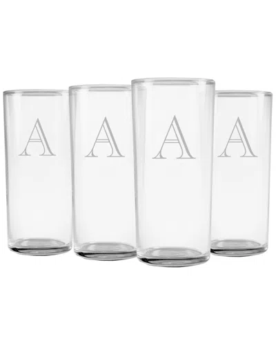 Susquehanna Glass Monogrammed Set Of Four Engraver Slim Hi Ball Glasses, (a-z)