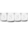 Susquehanna Glass Monogrammed Set Of Four Engraver Slim Rocks Glass Monogrammedes, (a-z)
