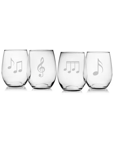 Susquehanna Glass Musical Notes Set Of 4 Stemless Wine Glasses