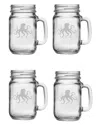 Susquehanna Glass Octopus Set Of Four 16oz Mason Jars W/ Handles