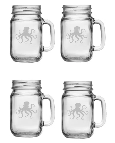Susquehanna Glass Octopus Set Of Four 16oz Mason Jars W/ Handles