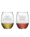 Susquehanna Glass Set Of 2 Big Kahuna & Beach Babe Stemless Wine Glasses