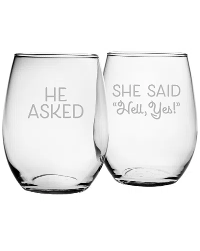 Susquehanna Glass Set Of 2 He Asked Stemless Wine Glasses