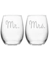 Susquehanna Glass Set Of 2 Mr. & Mrs. Stemless Wine Glasses