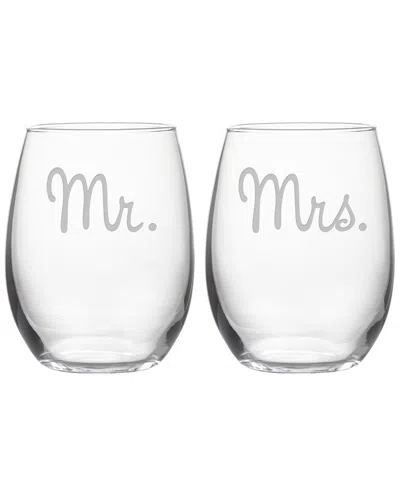 Susquehanna Glass Set Of 2 Mr. & Mrs. Stemless Wine Glasses