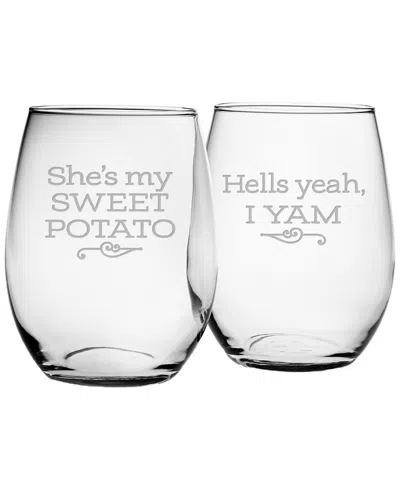 Susquehanna Glass Set Of 2 My Sweet Potato Stemless Wine Glasses