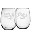 Susquehanna Glass Set Of 2 Spoiled & Broke Stemless Wine Glasses
