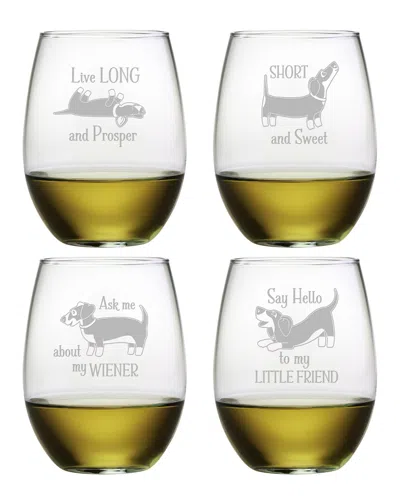 Susquehanna Glass Set Of 4 21oz Dachsund Assortment Stemless Wine Glasses