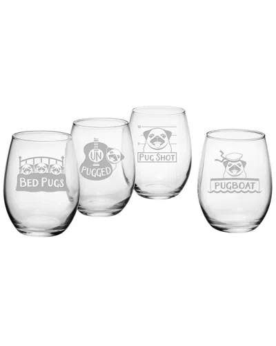 Susquehanna Glass Set Of 4 21oz Pug Shots Stemless Wine Glasses