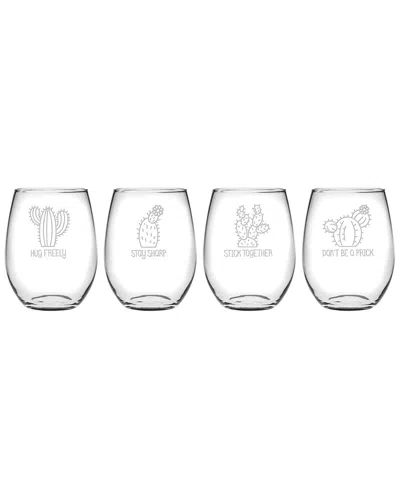 Susquehanna Glass Set Of 4 Advice From A Cactus Assortment Stemless Wine