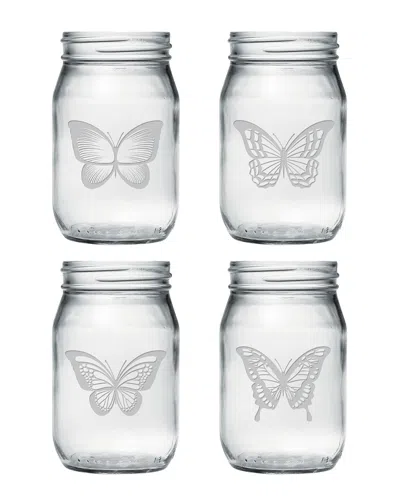 SUSQUEHANNA SUSQUEHANNA GLASS SET OF 4 BUTTERFLIES ASSORTMENT DRINKING JAR