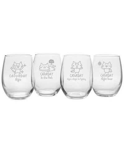 Susquehanna Glass Set Of 4 Caturday Night Assortment Stemless Wine Tumblers