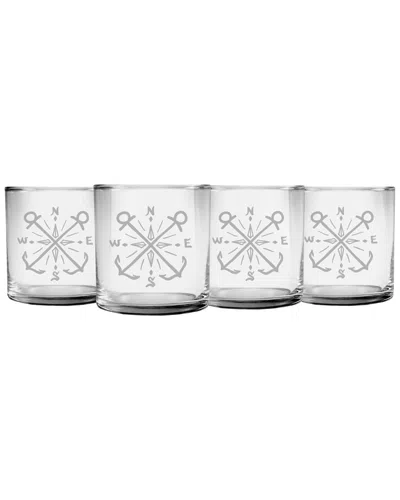 Susquehanna Glass Set Of 4 Crossed Anchors Slim Rocks Glasses